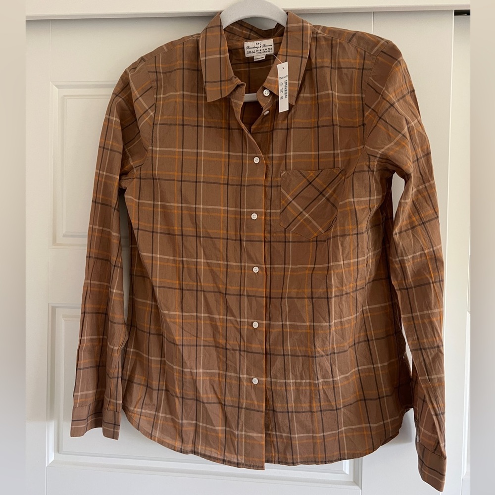 Madewell Women’s Brown Plaid Lightweight 100% Cotton Shirt Size M NWT